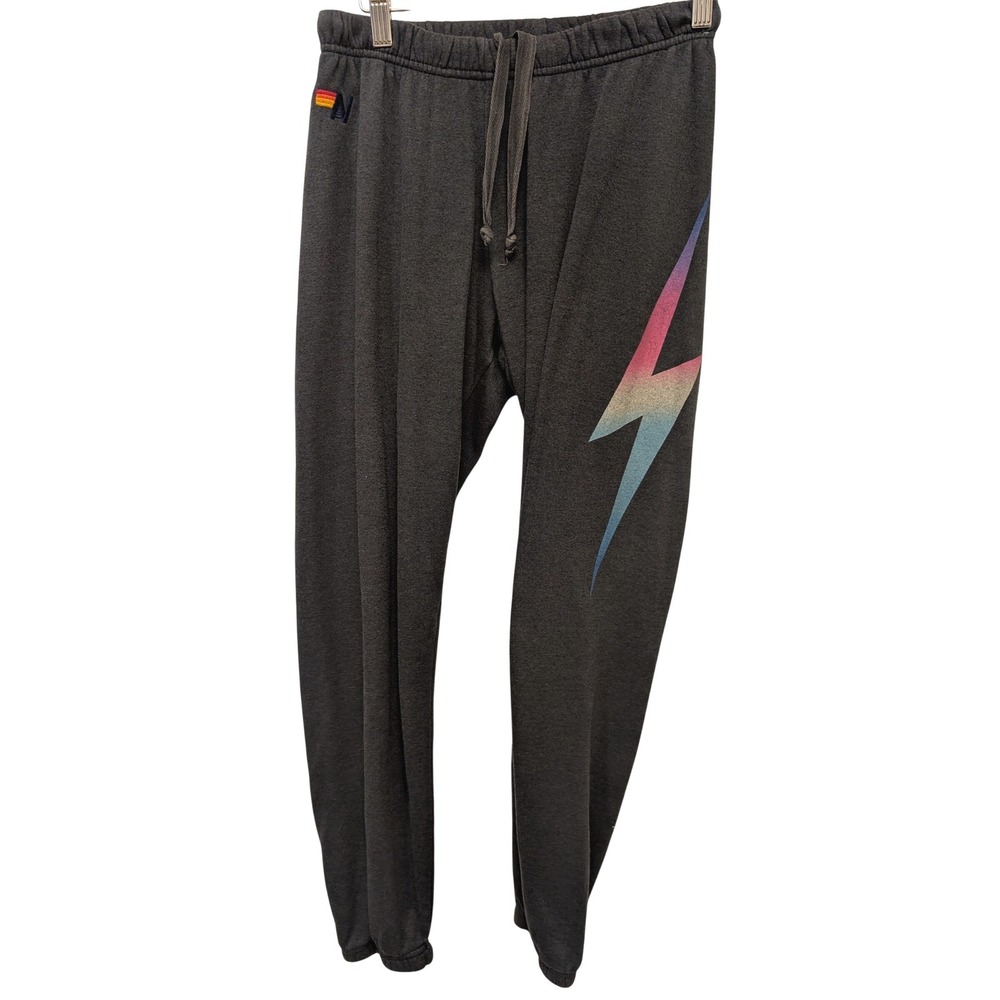 Aviator Nation Bolt Sweatpants Charcoal Gray Rainbow Lightning Small Loungewear